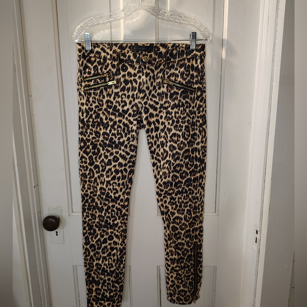 Leopard Print Slim Ponte Pants - Tan/Black